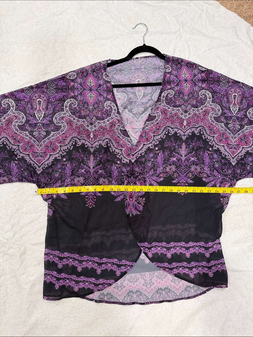 Sheer Purple Paisley Kimono Robe or Light Jacket/Cover Up for Women - Picture 8 of 8